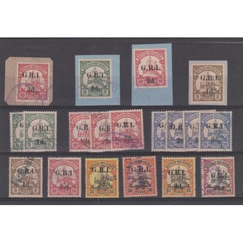 1247 - 1914-15 G.R.I Surcharges on stamps of German New Guinea, the used selection comprising setting I (6m... 