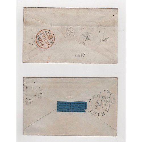 552 - 1854 Stampless cover from Darlington to USA with London backstamp and octagonal 