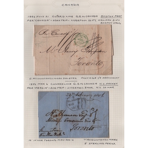 590 - Canada. 1854-56 Entire letters sent by packet from Liverpool to Canada (6, including '7d', '10' and ... 