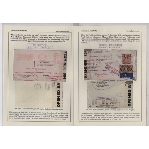 657 - Service Suspended. 1941 Covers to China (2, one from F.P.O 381) or Manchuria handstamped 