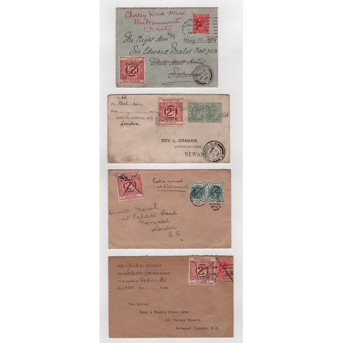 724 - Metropolitan Railway. 1901-06 Covers bearing 2d red letter stamps including 1906 