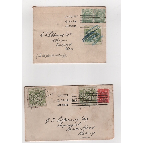 736 - Taff Vale Railway. 1907 Covers to G. Sibbering in Newport or Barry, one bearing a single 2d letter s... 