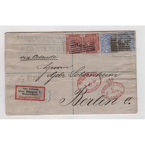 756 - 1881 2d Registration envelope size G from Glasgow franked 1d (2) and 2½d (2), superb red crowne... 