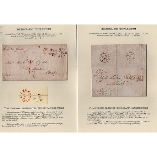 793 - 1826-36 Entire letters to Argentina, France (2), Portugal (2) or Madeira, all prepaid, with red oval... 