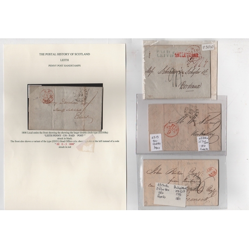 812 - Leith. 1800-51 Entire letters and entires with various Penny Post handstamps (12, seven different Pa... 