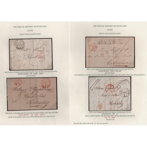 812 - Leith. 1800-51 Entire letters and entires with various Penny Post handstamps (12, seven different Pa... 