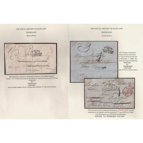 813 - Edinburgh. 1812-46 Entire letters and entires (28), free fronts (2) and a piece, with receiving offi... 