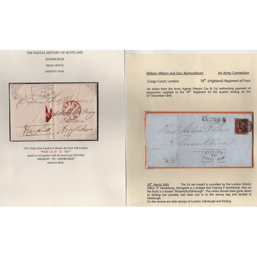 813 - Edinburgh. 1812-46 Entire letters and entires (28), free fronts (2) and a piece, with receiving offi... 