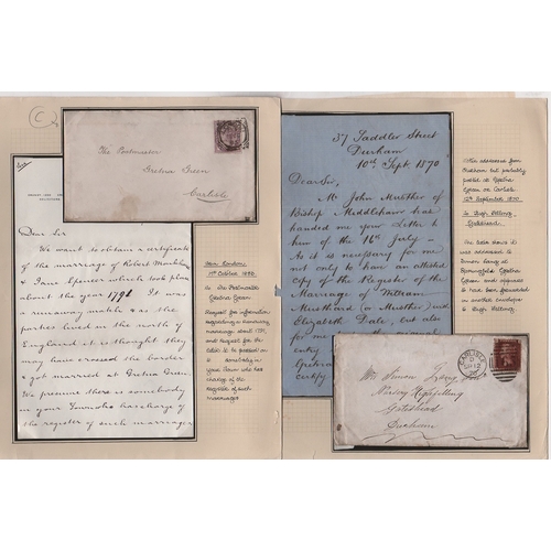 820 - Gretna Green Marriages. 1866-85 Covers, letters and ephemera concerning the Lang family who conducte... 