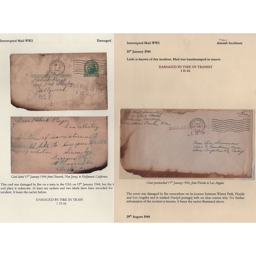 880 - USA / Canada. 1944-59 Covers and cards comprising 1944 (Jan 11) fire damaged cover and card to Calif... 