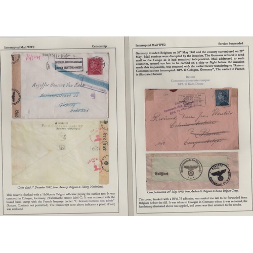 882 - Service Suspended - Belgium/Switzerland. 1940-44 Covers from Belgium (6) or Switzerland (6) all retu... 