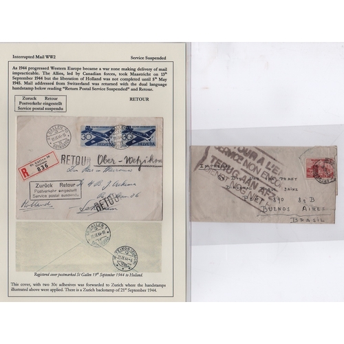 882 - Service Suspended - Belgium/Switzerland. 1940-44 Covers from Belgium (6) or Switzerland (6) all retu... 