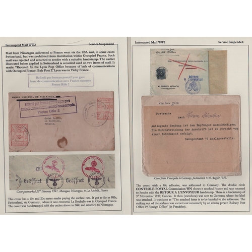 883 - Service Suspended - Venezuela/Nicaragua. 1939-43 Covers from Venezuela to Germany (2), occupied Fran... 