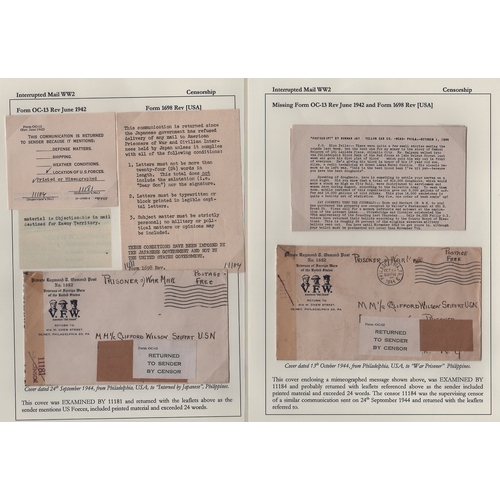 884 - P.O.W Mail - Philippines. 1942-44 Covers from USA to American P.O.Ws in the Philippines, all returne... 