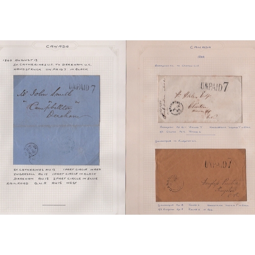 982 - 1851-74 Stampless entire letters and entires including cross border mail to or from the USA (3), tow... 