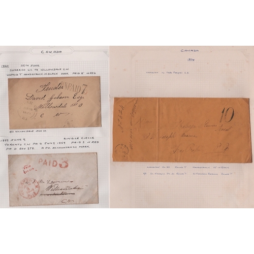 982 - 1851-74 Stampless entire letters and entires including cross border mail to or from the USA (3), tow... 