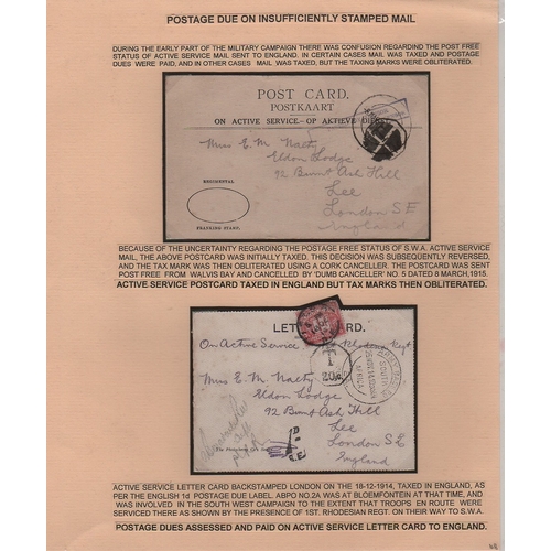 1321 - 1914-15 Stampless O.A.S postcards (3, two printed O.A.S cards) and a lettercard all sent to England,... 