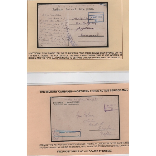 1330 - 1915 Stampless O.A.S Postcards (9) and covers (3) to South Africa all with boxed type F.P.O datestam... 