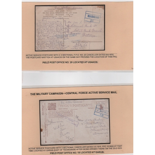 1330 - 1915 Stampless O.A.S Postcards (9) and covers (3) to South Africa all with boxed type F.P.O datestam... 