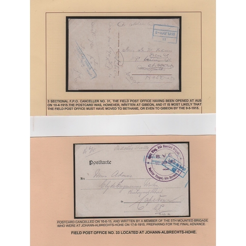 1331 - 1915 Stampless O.A.S postcards to South Africa with violet boxed F.P.O datestamps comprising numbers... 