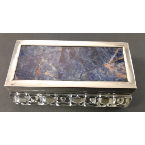 825 - Lapis Lazuli / Glass / Silver. 1906 Heavy cut glass three compartment stamp box, silver rim to lid h... 