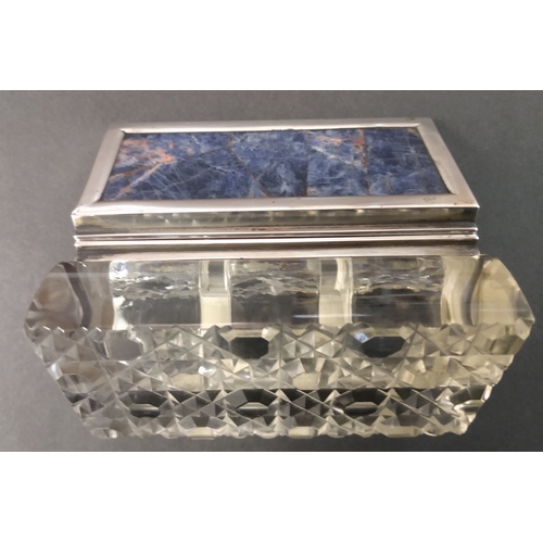 825 - Lapis Lazuli / Glass / Silver. 1906 Heavy cut glass three compartment stamp box, silver rim to lid h... 