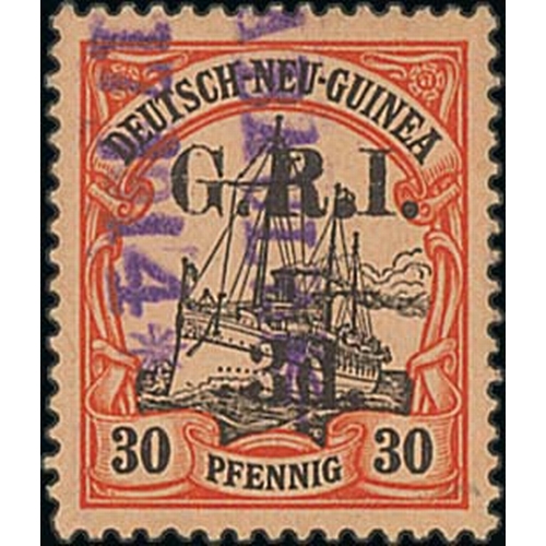 1247 - 1914-15 G.R.I Surcharges on stamps of German New Guinea, the used selection comprising setting I (6m... 