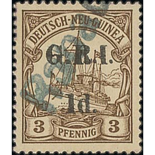 1247 - 1914-15 G.R.I Surcharges on stamps of German New Guinea, the used selection comprising setting I (6m... 