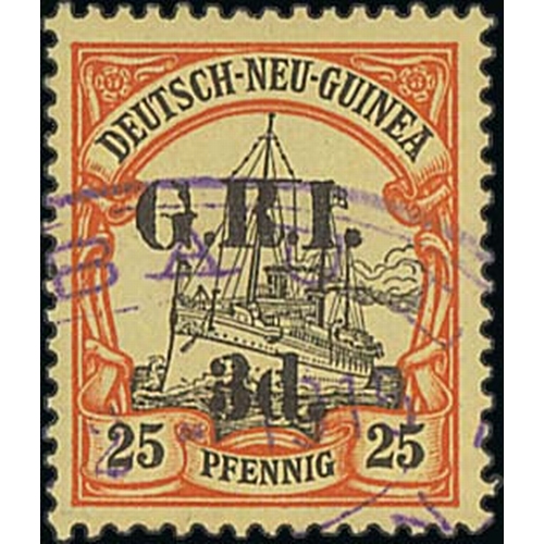 1247 - 1914-15 G.R.I Surcharges on stamps of German New Guinea, the used selection comprising setting I (6m... 