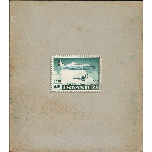 1120 - 1959 40th Anniversary of Civil Aviation in Iceland, 3k.50 and 4k.05 stamp size handpainted essays bo... 