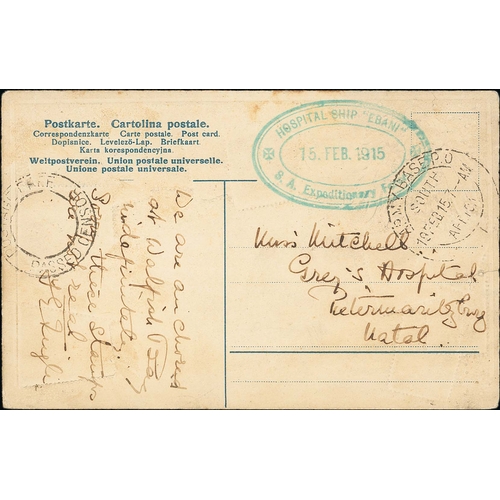 1325 - Hospital Ship. 1915 Stampless picture postcard depicting G.S.W.A stamps, written from Walfish Bay to... 