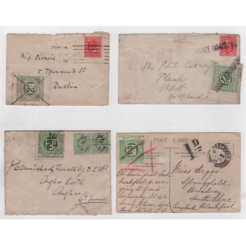 749 - 1904-07 Commercial covers (3) and a picture postcard all with 2d railway letter stamps comprising co... 