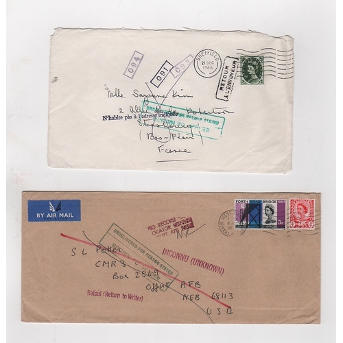 762 - 1895-1970 Covers and cards sent to or from abroad, all undelivered and returned, various cachet incl... 