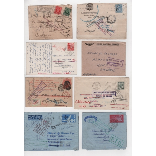 762 - 1895-1970 Covers and cards sent to or from abroad, all undelivered and returned, various cachet incl... 