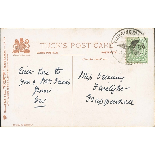 562 - Reading. 1908 Picture postcard from Reading to Shaftesbury with KEVII ½d (corner folded over pr... 