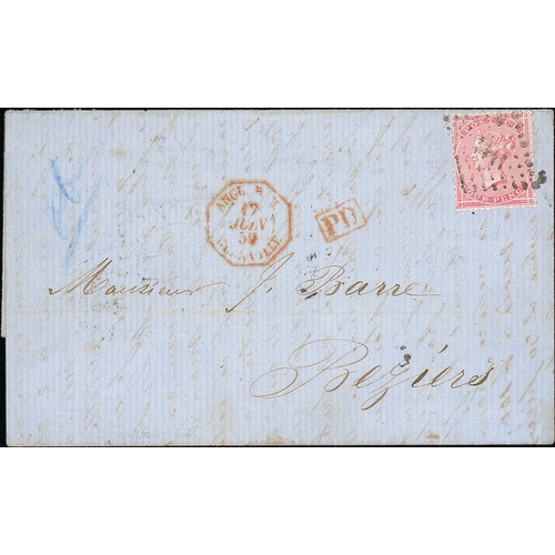 602 - Granville. 1859 (June 17) Entire letter from Jersey to Beziers with 1857 4d cancelled by small 