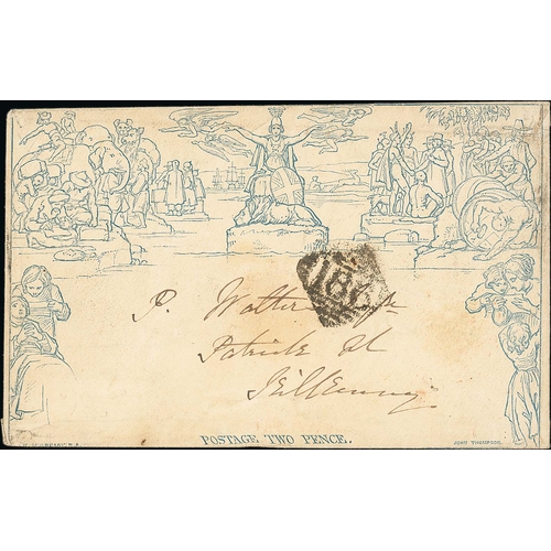 679 - Ireland. 1847 (May 21) 2d Mulready envelope (stereo obscured by wax seal) cancelled by triangular 