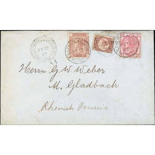 714 - T.P.O. 1880 (Feb 12) Cover to Germany franked 1870 ½d plate 12, 1880 1d venetian red and 1876 3... 