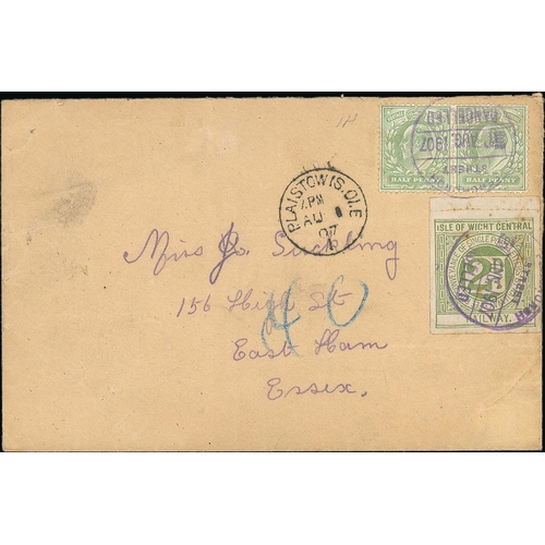 720 - Isle of Wight Central Railway. 1907 Commercial cover to East Ham with 2d letter stamp and KEVII ... 