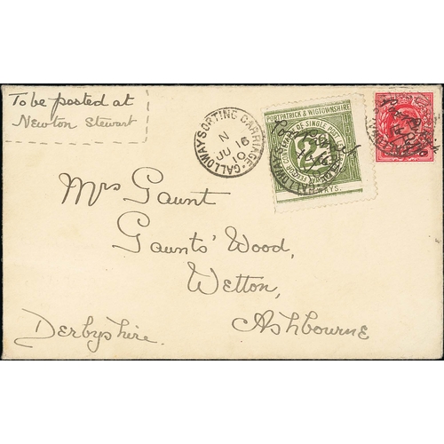 741 - Portpatrick & Wigtownshire Railways. 1910 Cover to Ashbourne endorsed 