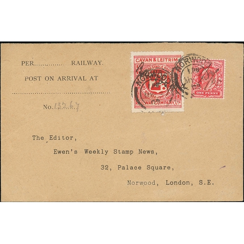 745 - Cavan & Leitrim Railway Company Ltd. 1909 Cover to Ewen's Stamp News bearing KEVII 1d and 2d red let... 