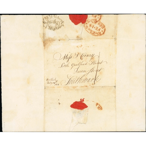 772 - 1801 Valentine lettersheet with a central printed picture of a lady, anchor and ship, hand coloured,... 