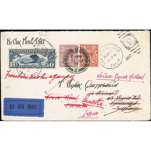 62 - 1927 Covers comprising cover from San Francisco (Aug 17) to G.B bearing 10c Air stamp, flown to New ... 