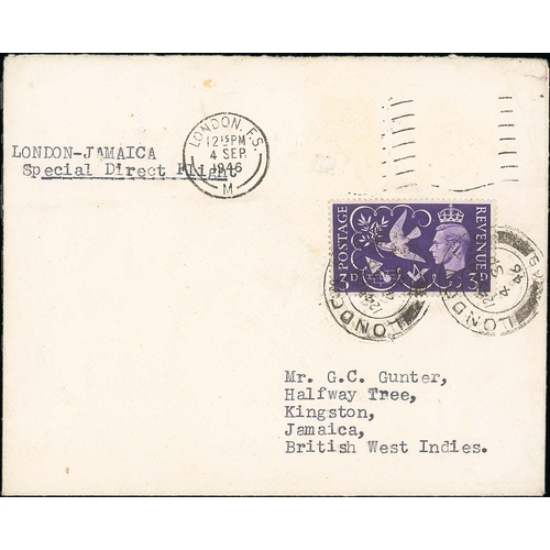 161 - Gambia / Jamaica. 1946 (Sep 4) Cover from London to Jamaica franked 3d, another stamp washed off, fr... 