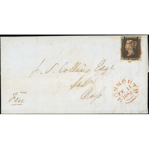 239 - 1841 (Feb 11) Entire Letter from Monmouth to Ross bearing a fine 1d black, QC plate 6 with good marg... 