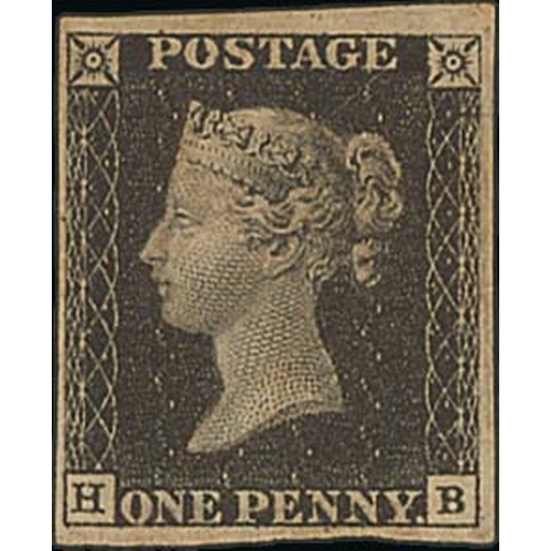 241 - 1840 1d Black, HB plate 7, four good to very large margins, mint with large part original gum, a fin... 