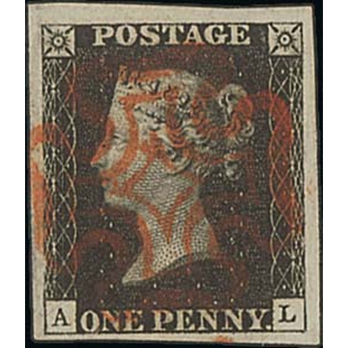 244 - 1840 1d Black, AL plate 8, huge margins and a neat red Maltese Cross cancel, an exceptional stamp. P... 