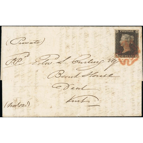 245 - 1840 (Nov 13) Entire letter written at Deal but posted from London to Deal, bearing a 1d black, MF p... 