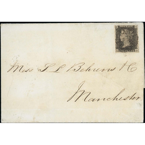 256 - 1841 (Apr 6) Entire from London to Manchester bearing a fine 1d black, ED plate 11 with good margins... 