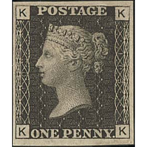 257 - 1867 1d Black, Paris Exhibition proof, KK printed from plate 103, on soft white card, four margins, ... 